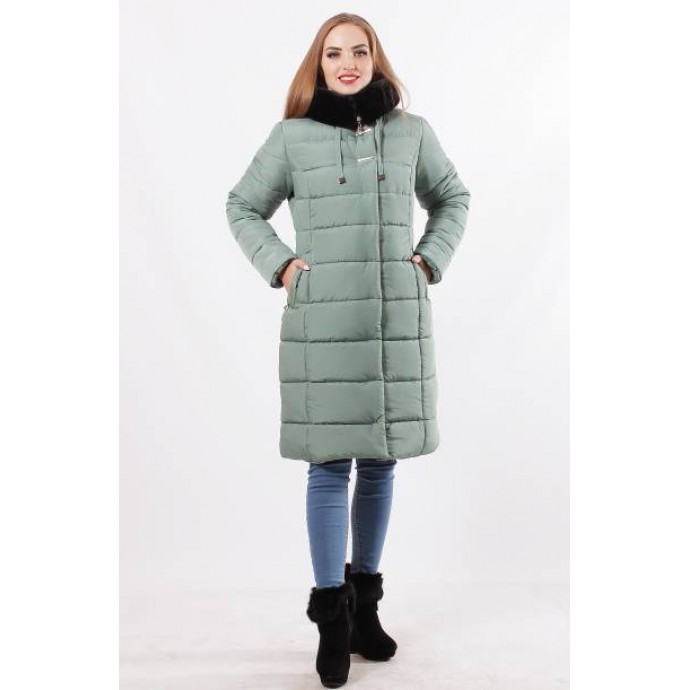 Оливковая куртка женская очень теплая с карманами на молнии ОСН77707