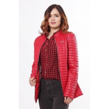 Красная женская куртка с двумя карманами на молнии ОСН902257