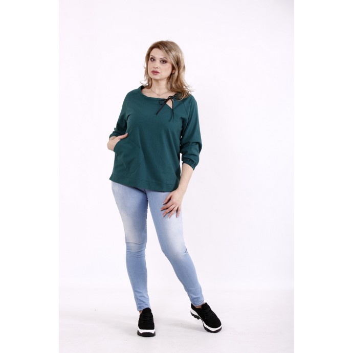 Зеленая льняная блузка КККD6-01746-3