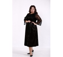 Черное велюровое платье с сеткой КККD24-01739-1