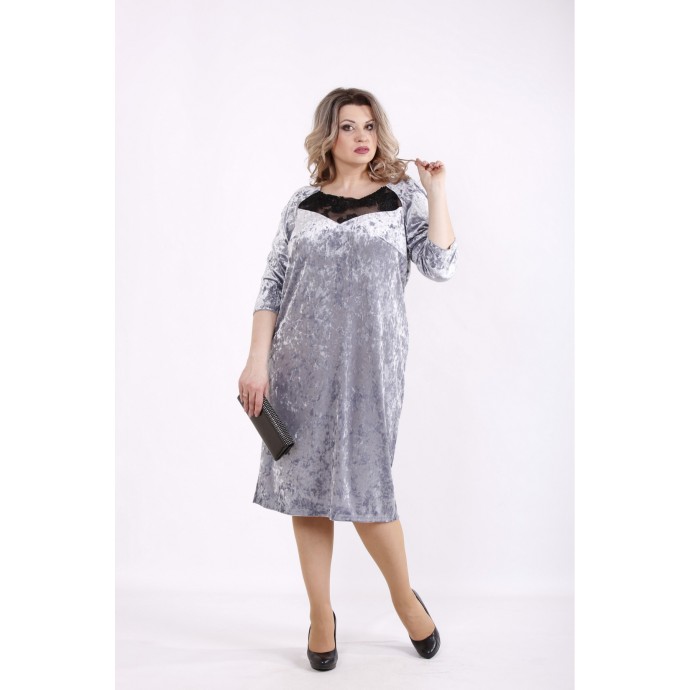 Серое велюровое платье КККZ21-01441-3