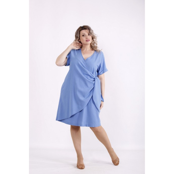Легкое голубое льняное платье КККX0029-01488-2