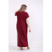 Красивое бордовое льняное платье в пол КККV018-01523-3
