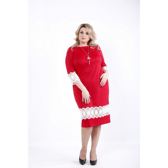 Красное яркое платье из трикотажа с кружевом ККК531-01059-3