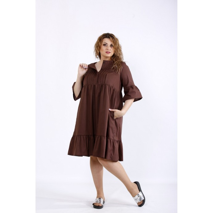 Шоколадное свободное скрывающее платье ККК44413-01206-3