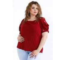 Бордовая блузка с вставками из гипюра ККК44442-01196-2