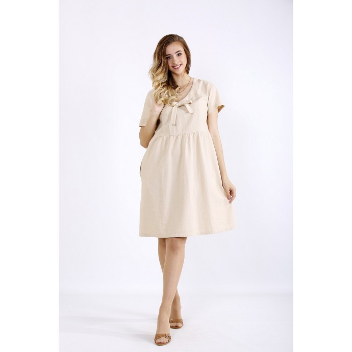 Бежевое легкое льняное платье ККК55525-01219-1