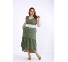 Зеленое платье в горошек с кружевом ККК55532-01216-3