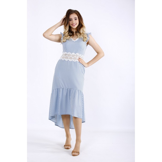 Голубое платье с кружевом ККК55534-01216-1