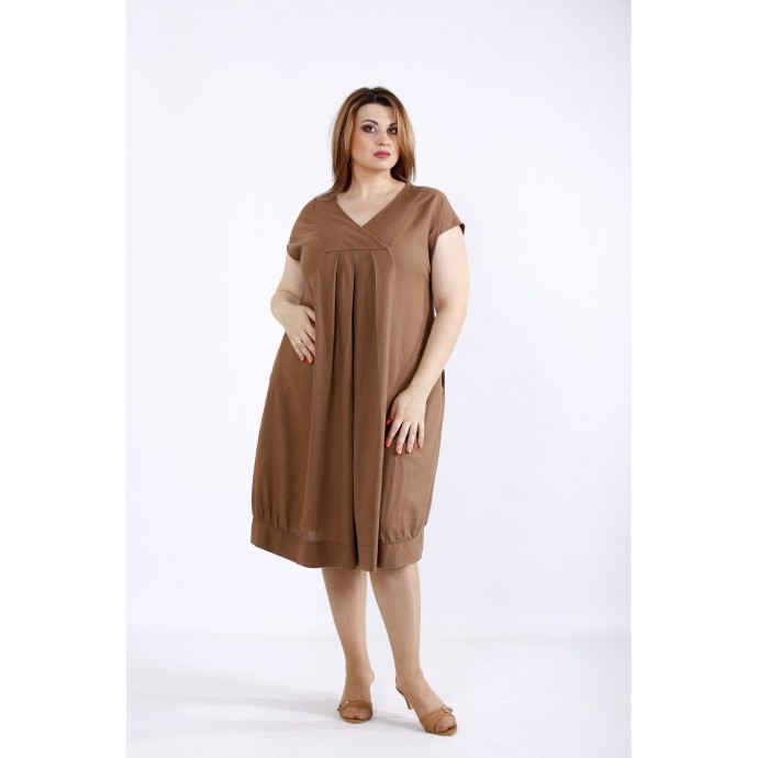 Шоколадное льняное платье ККК55539-01214-1
