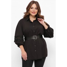 Трикотажна блуза з мереживом СОФТ чорна UA25B6 Трикотажна блуза з мереживом СОФТ чорна UA25B6