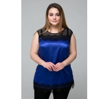 Атласна блуза ТОНІ електрик з мереживом UA25B5