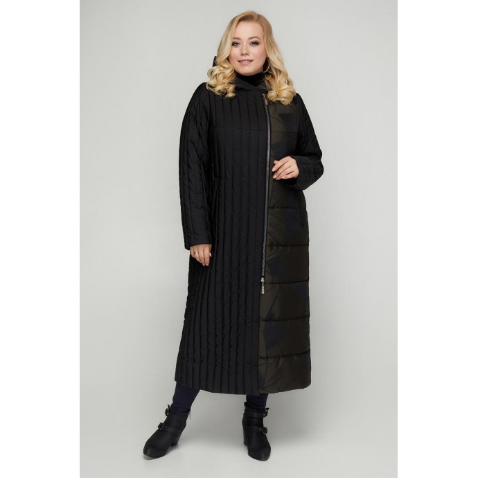 Черное длинное стеганное пальто РК11S1-922