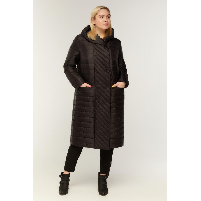 Модное черное стеганное пальто РК11S16-854